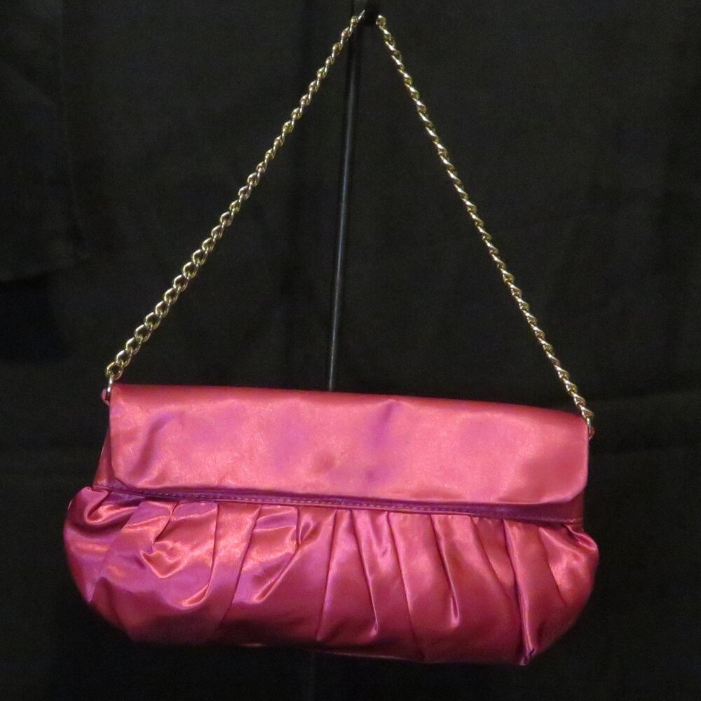 Loft Barbie Pink Satin Clutch with Gold Chainlink Strap for Women's Purse